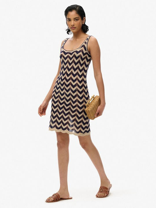 Summer Midi Knitted Dress Navy Gold