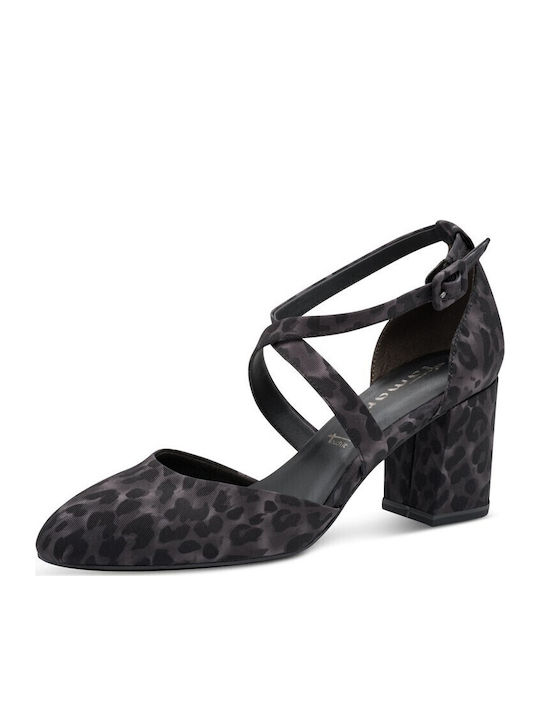 Gray High Heels with Strap Animal Print