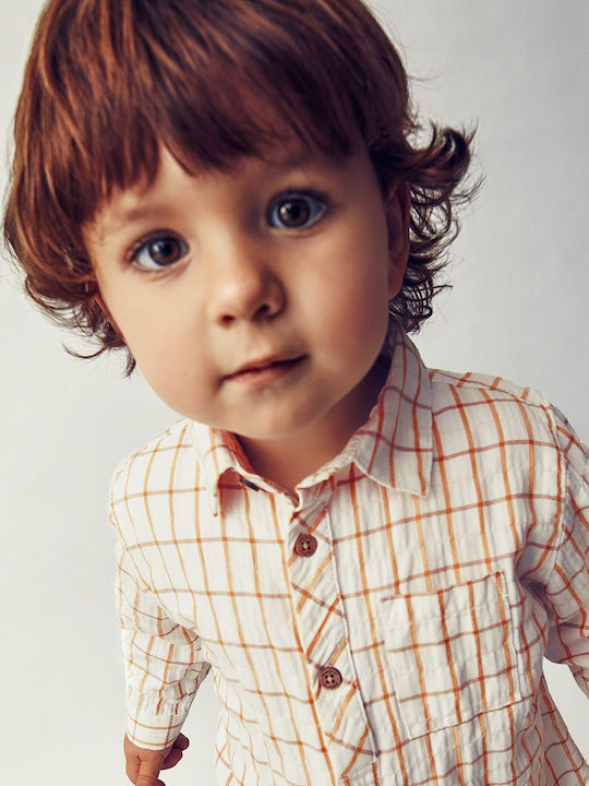 Kids Checked Shirt Long Sleeve Mustard