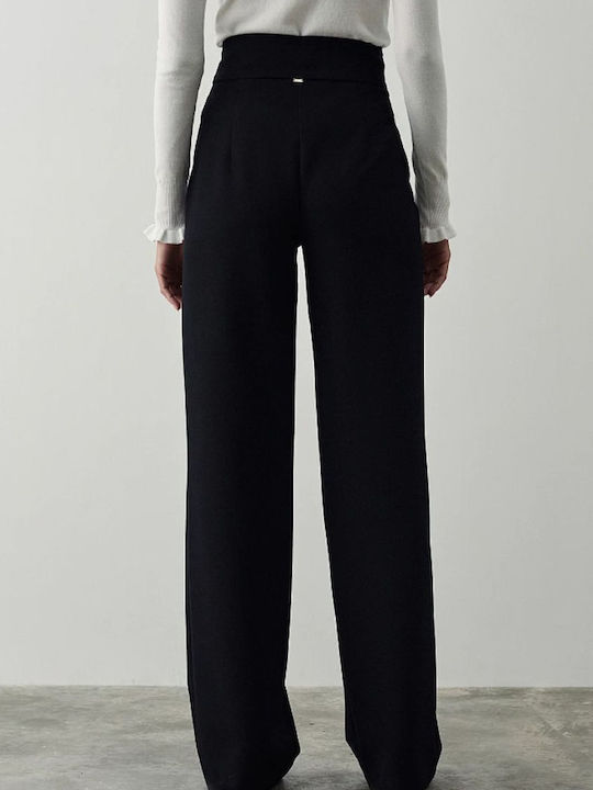 Damen Hoch tailliert Stoff Hose Black