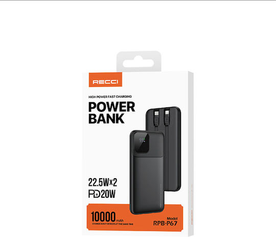 Recci RPB-P67 Power Bank 10000mAh 22.5W Μαύρο