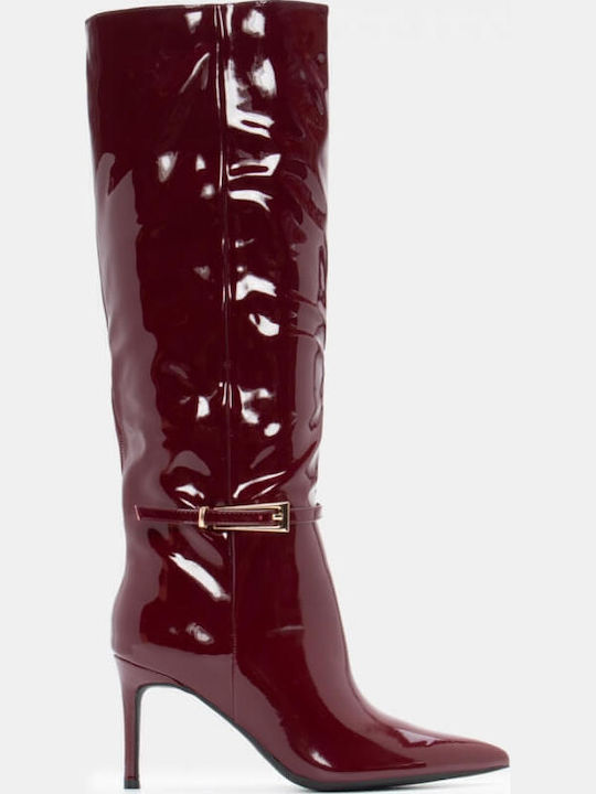Cizme dama cu toc înalt Burgundy