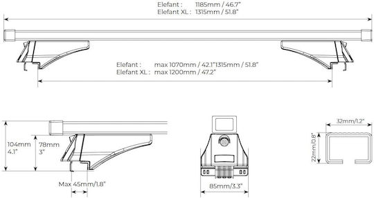 Menabo 120cm. pentru Renault Koleos 2017+ (Set cu picioare) Negre