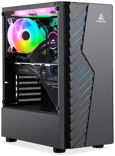 Segotep Nova V1 Геймърско бюро Midi Tower Компютърна кутия със страничен прозорец и ARGB осветление Черен