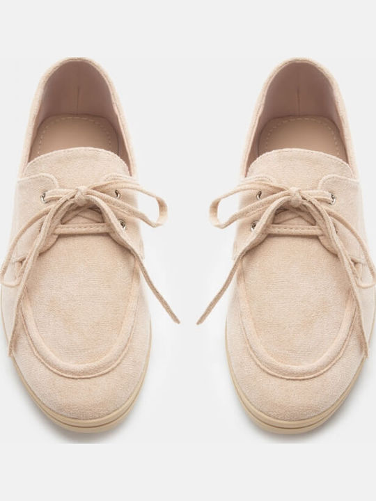 Leather Women's Moccasins in Beige Color