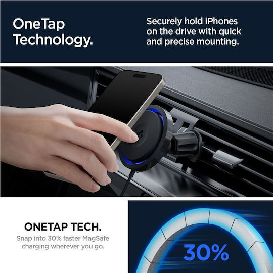 Spigen OneTap Pro 3 CryoMax Поставка за Мобилен Телефон за Кола с магнит и Безжично Зареждане MagSafe Черна
