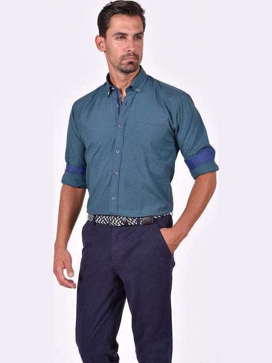 Long-sleeved Cotton Shirt Checked Green/Blue