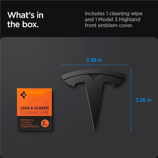 Spigen Tesla Front Emblem Logo Full Cover Carbon Tesla Model 3 2024 Acp08548