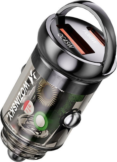 Wozinsky Φορτιστής Αυτοκινήτου 65W 3.25A Γρήγορης Φόρτισης με Θύρες: 1xUSB 1xType-C Μαύρο Χρώμα