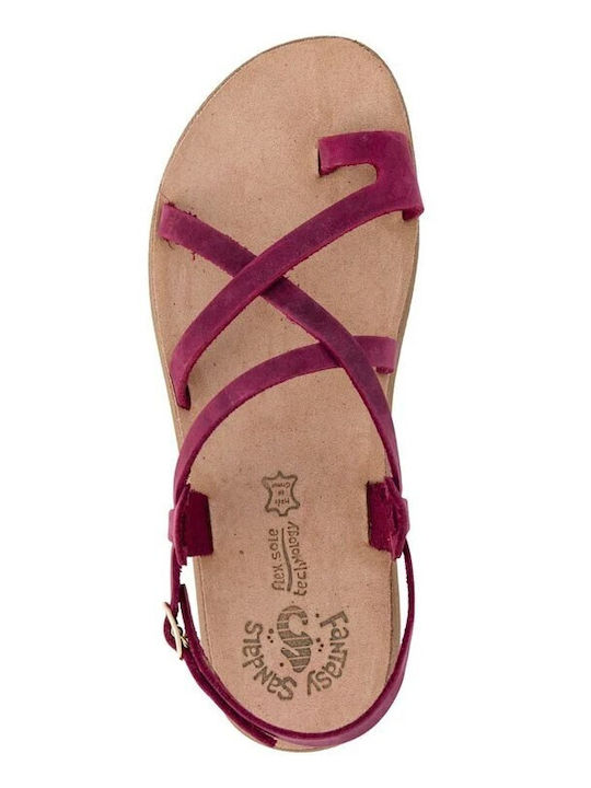 Lolita Leather Women's Flat Sandals in Burgundy Color