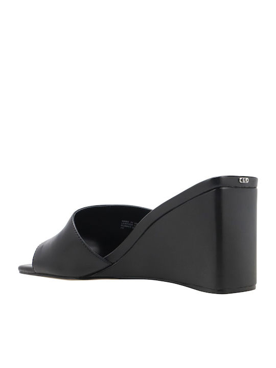 Leather Mules with High Heel in Black Color