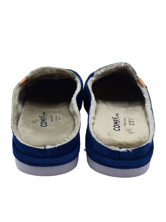 Men's Slippers with Fur Blue
