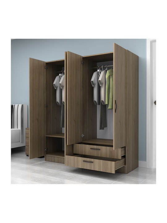 Four Door Wardrobe Vivian Walnut 160x51.8x181cm
