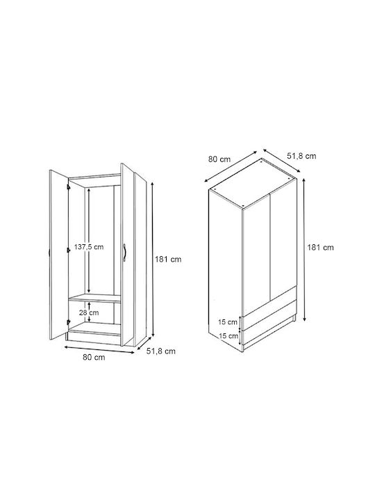 Four Door Wardrobe Vivian Walnut 160x51.8x181cm