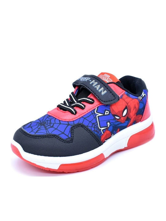 Spiderman Kids Anatomic Sneakers with Hoop & Loop Closure and Blue Lights
