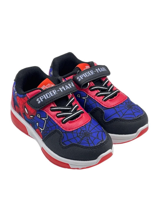 Spiderman Kids Anatomic Sneakers with Hoop & Loop Closure and Blue Lights