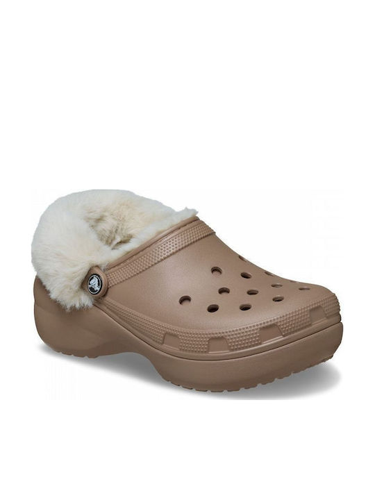 Crocs Crocs Damen Holzschuhe mit Pelz Beigefarbe