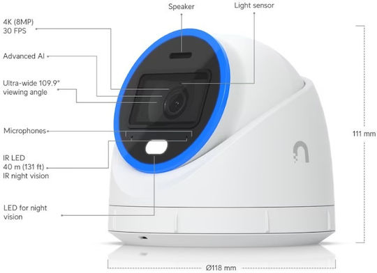 Ubiquiti AI Turret IP Surveillance Camera Full HD+ 4MP Waterproof with Two-Way Communication and Lens 8mm