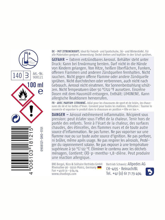 Shoeboy's Active Fresh 100ml Shoe Deodorant Spray