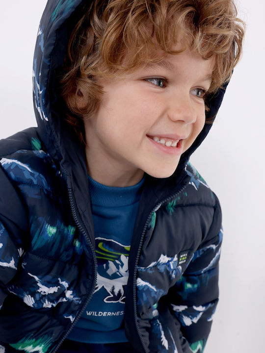 Kids Quilted Short Double Sided Jacket with Hood Blue