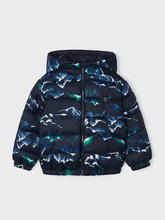 Kids Quilted Short Double Sided Jacket with Hood Blue