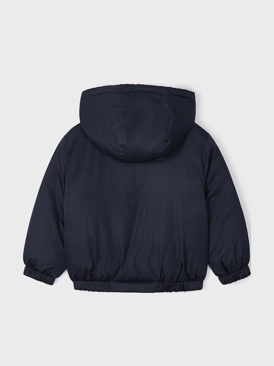 Kids Quilted Short Double Sided Jacket with Hood Blue