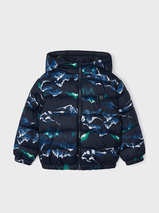 Kids Quilted Short Double Sided Jacket with Hood Blue
