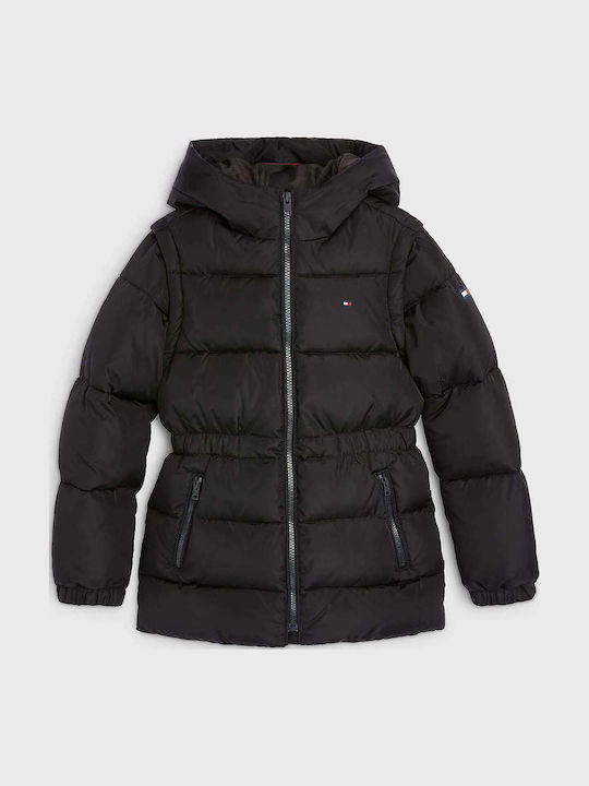 Kids' Quilted Jacket Short with Hood Black