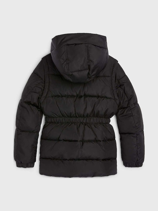 Kids' Quilted Jacket Short with Hood Black