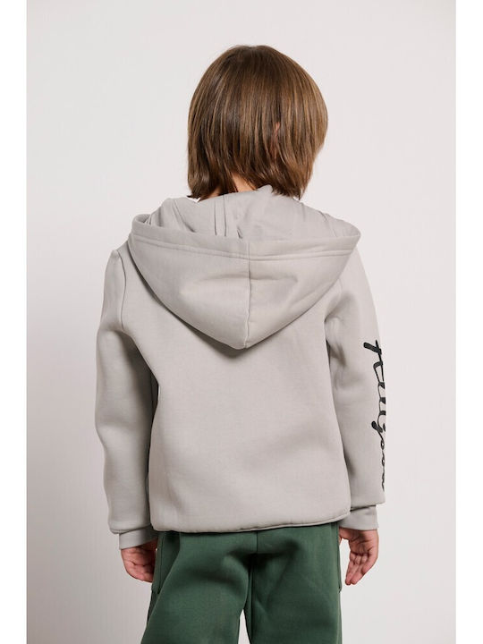 Athletic Kids Cardigan Cotton with Hood Steel