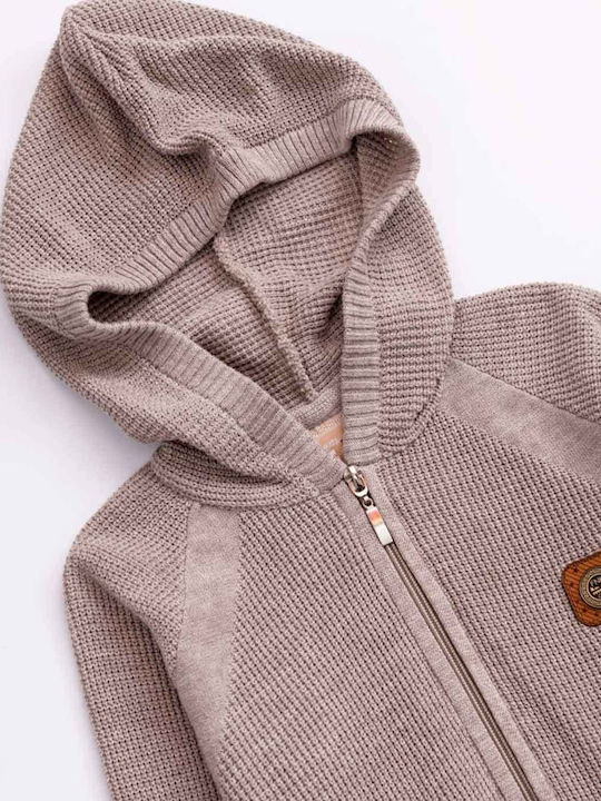 Kids Cardigan Knitted with Hood Beige