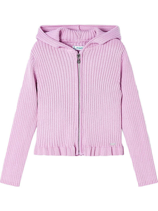 Kinderstrickjacke Gestrickt mit Kapuze Lila