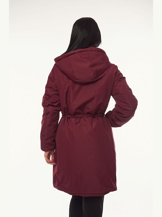 Women's Long Lifestyle Jacket for Winter with Hood Burgundy