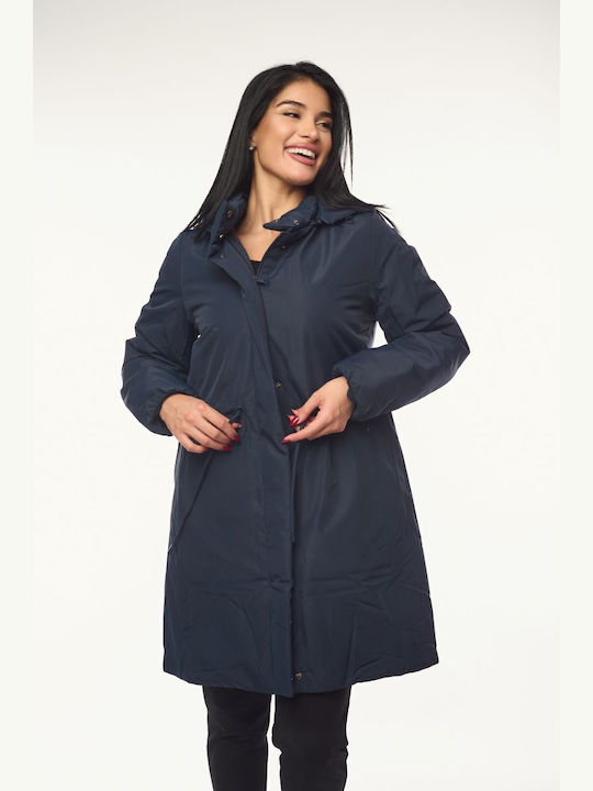 Women's Long Lifestyle Jacket for Winter with Hood Blue