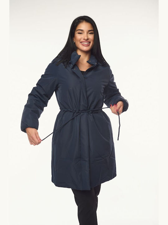 Women's Long Lifestyle Jacket for Winter with Hood Blue