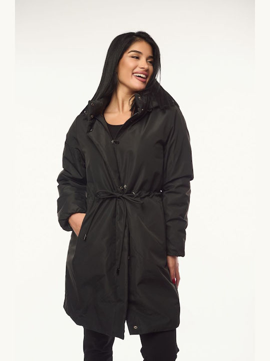 Women's Long Lifestyle Jacket for Winter with Hood Black