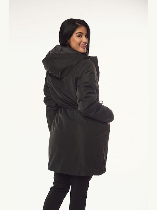 Women's Long Lifestyle Jacket for Winter with Hood Black