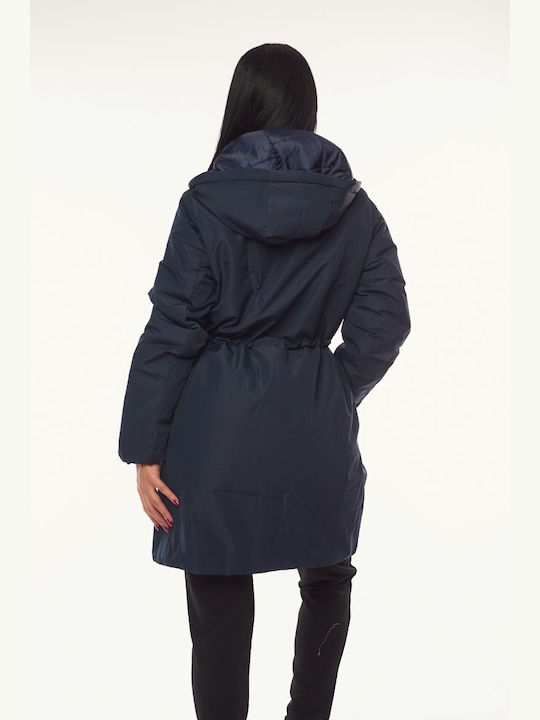 Women's Long Lifestyle Jacket for Winter with Hood Blue