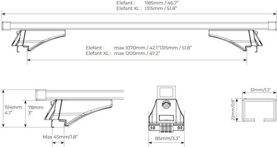Menabo 135cm. pentru Renault Kadjar 2015+ (Set cu picioare) Negre