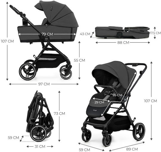 Kinderkraft Yoxi Adjustable 2 in 1 Baby Stroller Suitable for Newborn Moonlight Grey 11kg