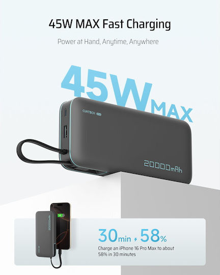 Cuktech CP25 Power Bank 20000mAh 55W with USB-A Port and USB-C Port Gray