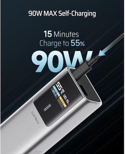 Cuktech 1C1A Power Bank 10000mAh 150W με Θύρα USB-A και Θύρα USB-C Γκρι