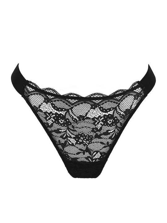 Amanda Γυναικείο String με Δαντέλα Μαύρο