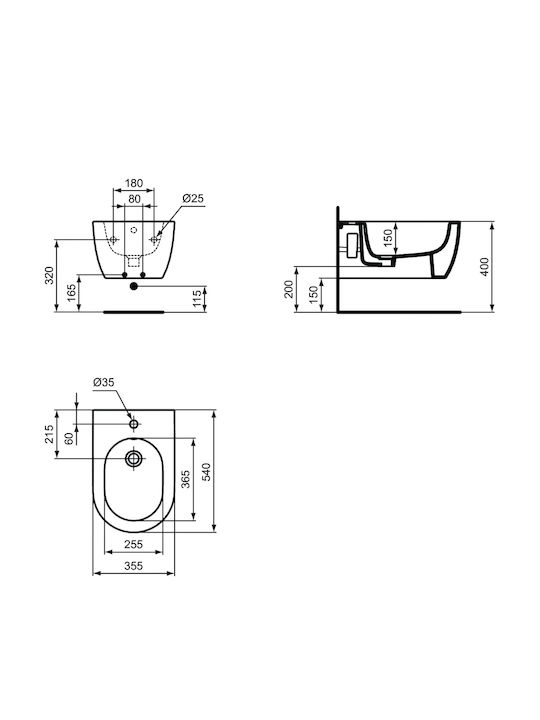 Ideal Standard Floor-Standing Bidet 54x35.5x25cm