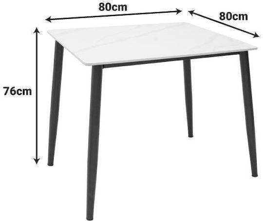 Gustas Square Table Dining Room with Ceramic Surface White 80x80x76cm