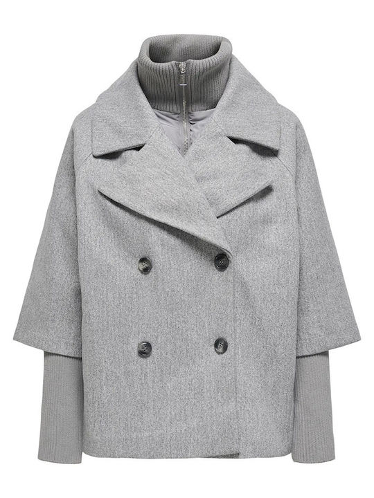 Wool Women's Gray Peacoat with Buttons