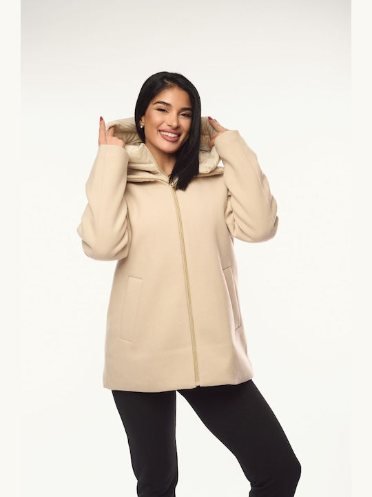 Women's Ecru Coat with Hood
