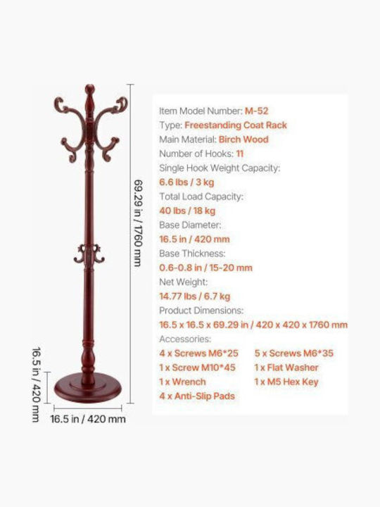 Vevor Wooden Coat Rack Brown