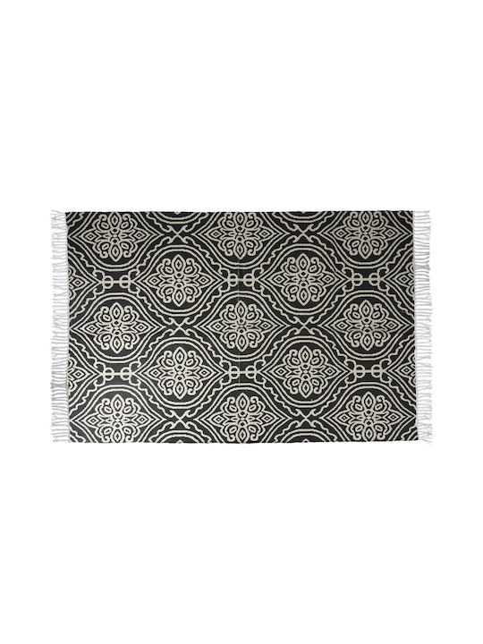 Zaros Damask Teppich Rechteckig Baumwolle mit Fransen Black