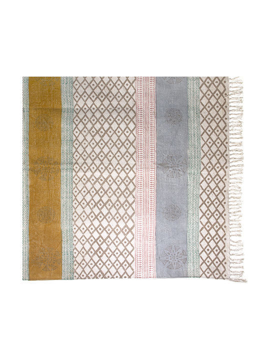 Zaros Block Print Rug Rectangular Cotton Pink/green